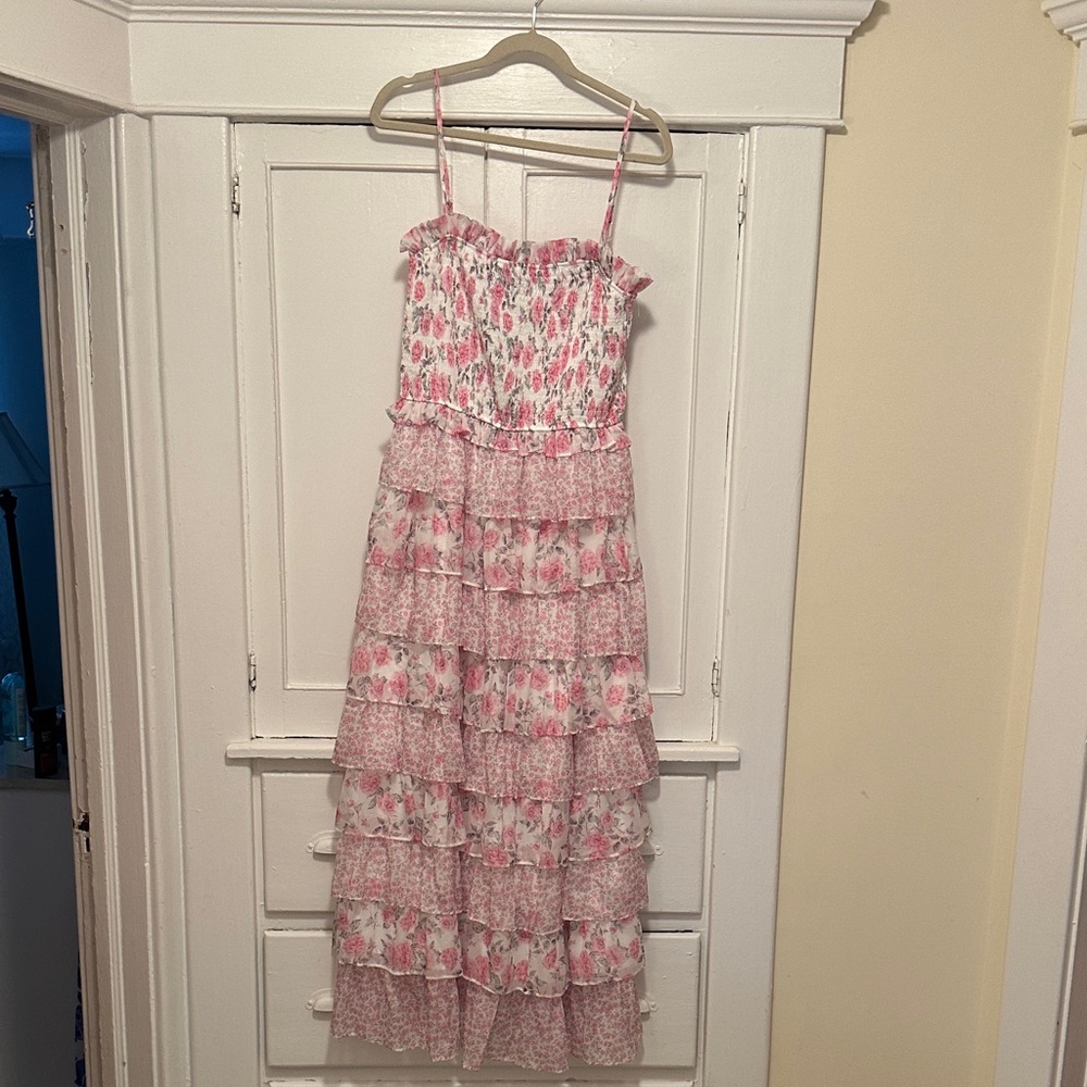 Dalia Pink Floral Tiered Kids Dress
